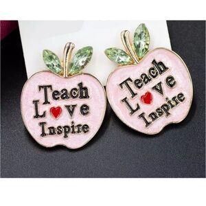 Cute Teacher School Teach Love Inspire Apple Earrings